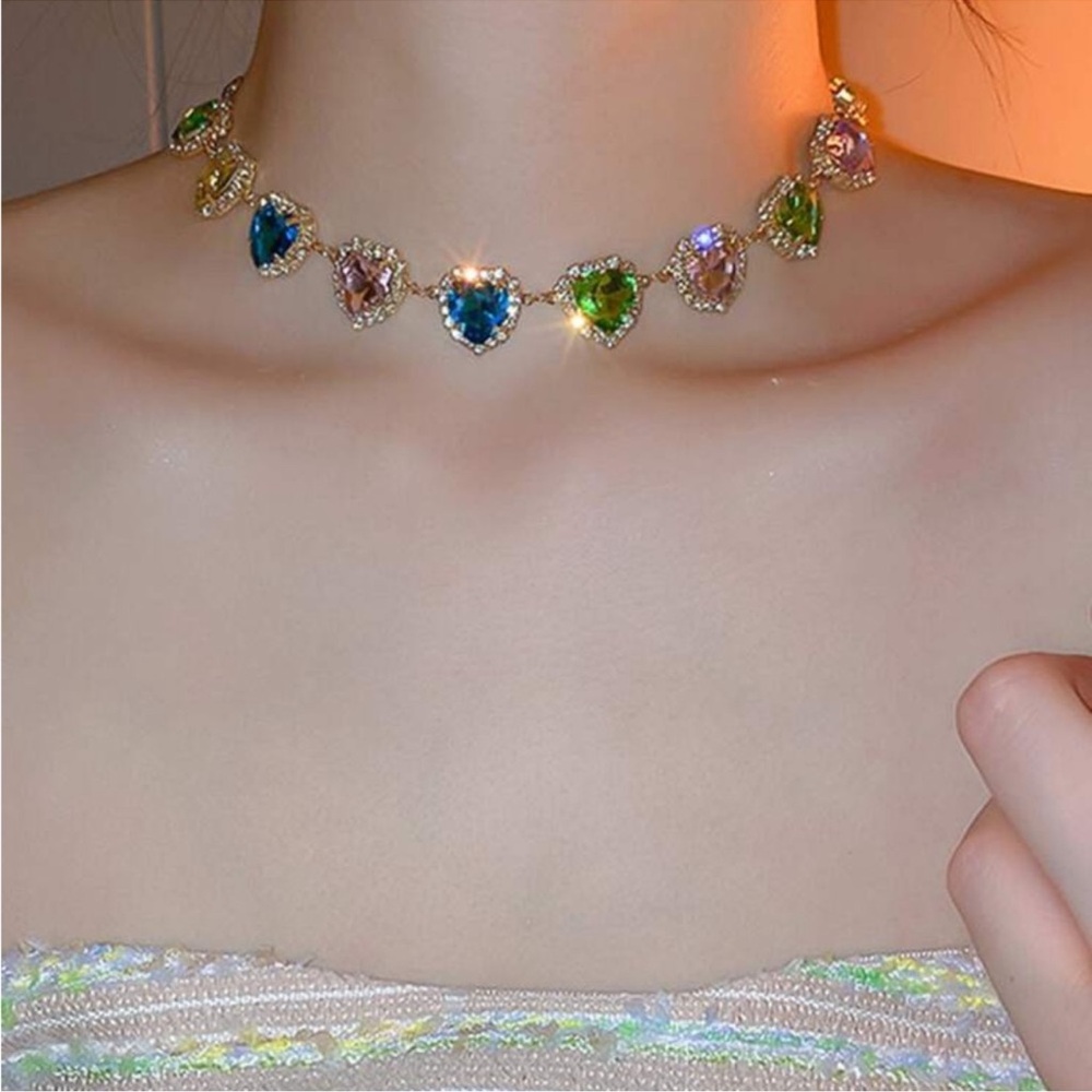 1pc Colorful Heart Shaped Necklace With Rhinestone - Picture 3 of 3